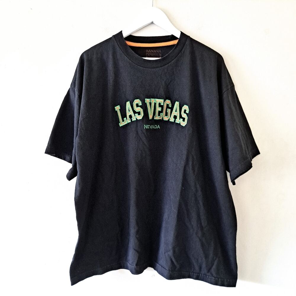 Banana Expression Black w Green & Orange Embroidery Tee Shirt - XXL